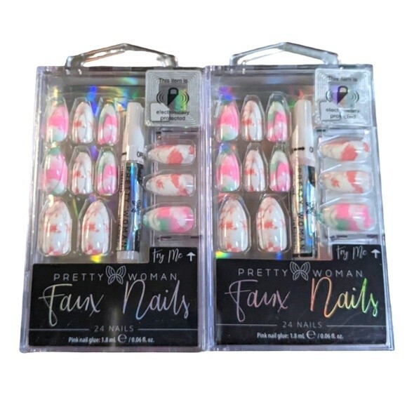 Pretty Woman Try Me Faux Nails Press On PDV2994 White / Watercolor 2 Pack Mani - Picture 1 of 5